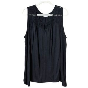 Kim Rogers Curvy Women's Tank Top Crochet Trim Scoop Neck Blouse Black Plus 3X‎